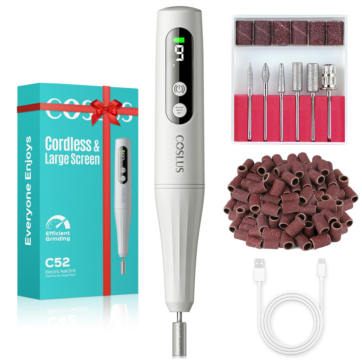 COSLUS C52 front view showing sleek cordless body and LED display for precise control