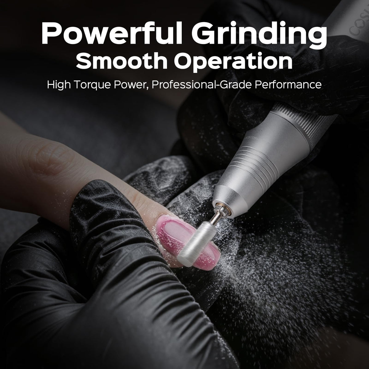 COSLUS drill in use on salon table demonstrating stable continuous power