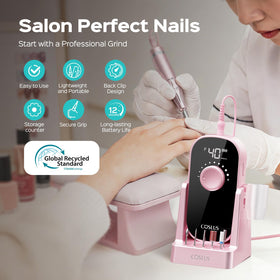 COSLUS E51 assorted bits and 31 sanding bands demonstrating versatile manicure options