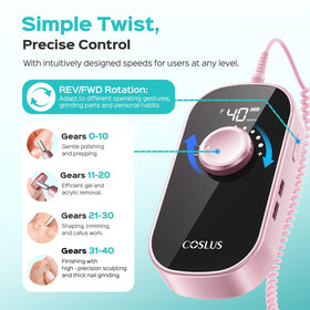COSLUS E51 in use on nails showing efficient shaping and safe gel removal benefit