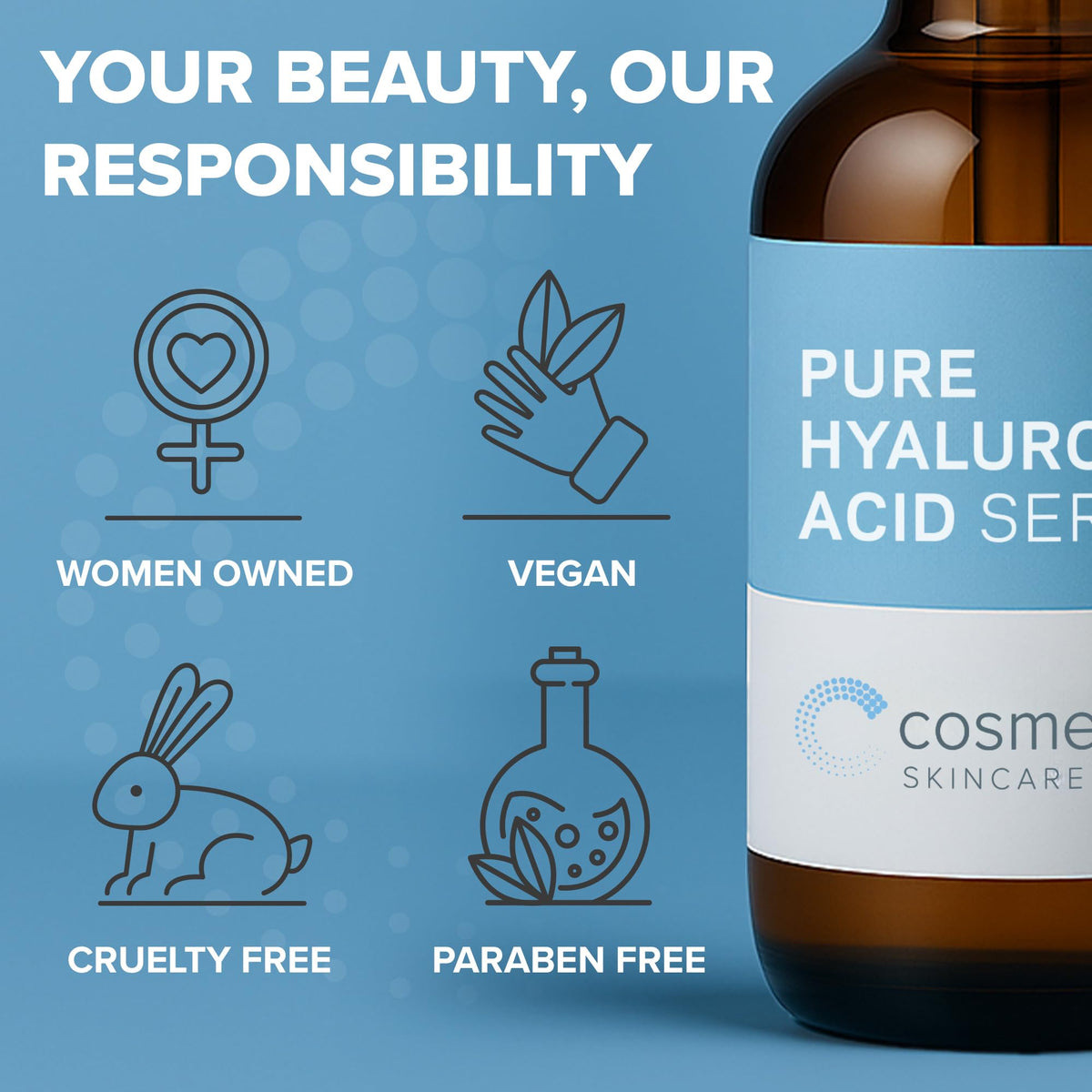 Cosmedica Skincare label closeup highlighting clean ingredients and paraben-free benefit