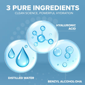 Cosmedica Skincare 8 oz size next to a hand for scale and long-lasting supply benefit