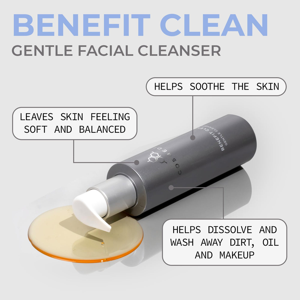 COSMEDIX pump dispensing gentle gel texture for easy cleansing