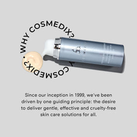 COSMEDIX on bathroom vanity in morning routine conveying makeup-friendly priming