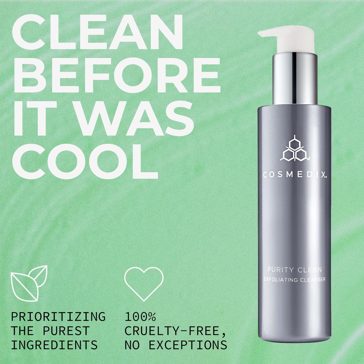 COSMEDIX mask applied to cheek, shows gentle exfoliation and radiance benefit