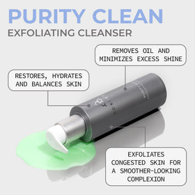 COSMEDIX cleanser texture being dispensed, smooth feel for gentle exfoliation