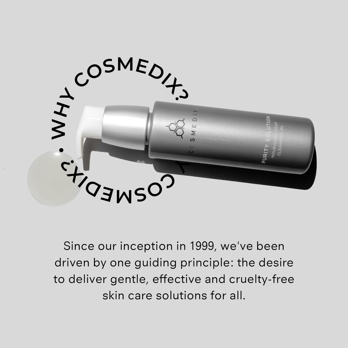 COSMEDIX bottle next to a ruler showing 100 ml scale for accurate size perception