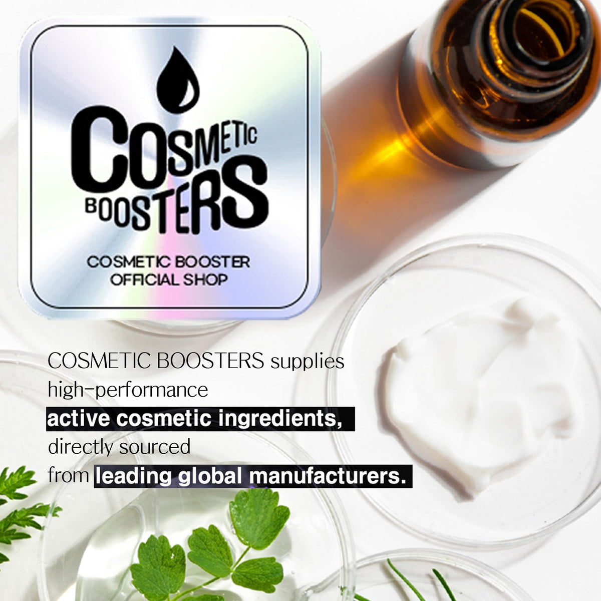 COSMETIC BOOSTERS dropper dispensing a drop for precise dosing and control