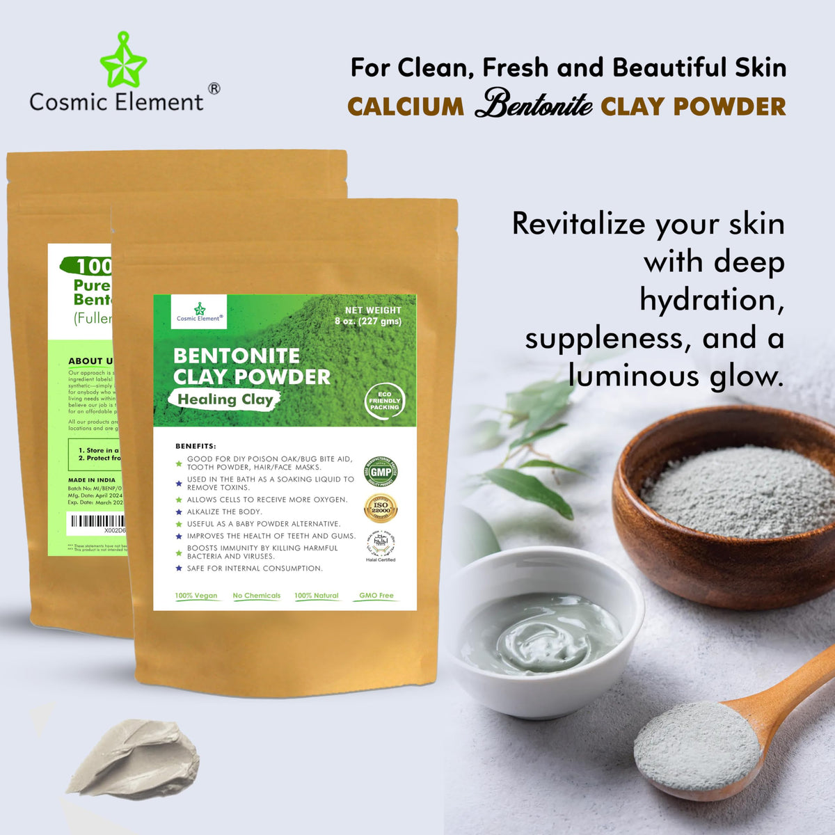 Cosmic Element scoop of powder illustrating easy measurement and convenience