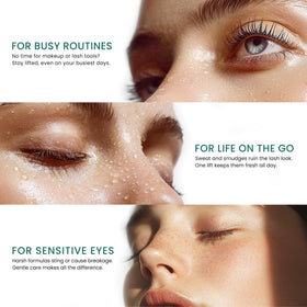 COSMILA lifted lashes on model demonstrating long-lasting curl