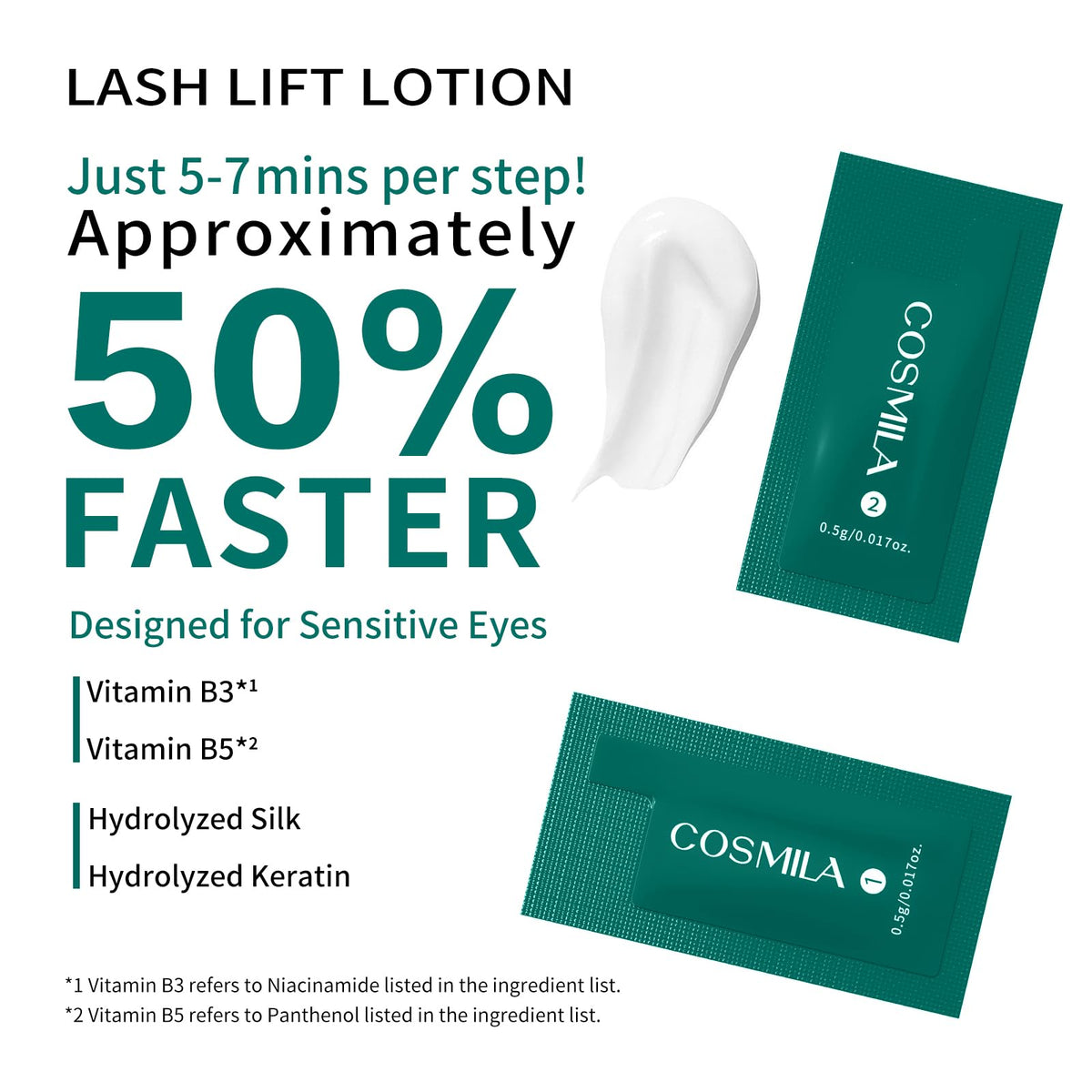 COSMILA opened sachet revealing pre-measured two-step lotions