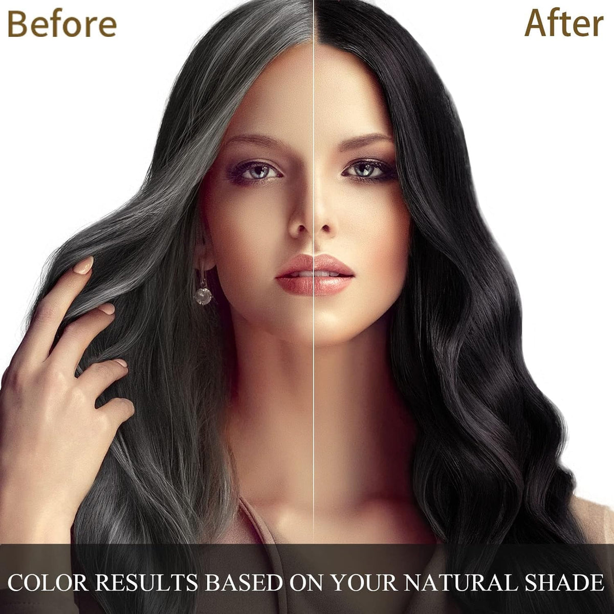 cosmpro before and after hair comparison showing reduced gray and natural tone