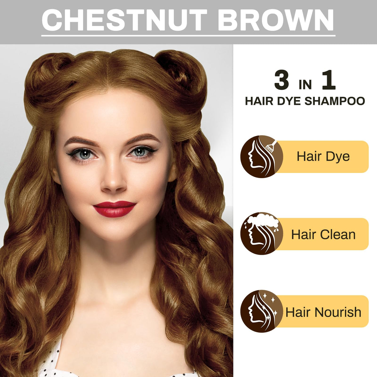 cosmpro hair strands after rinse showing even chestnut brown tone