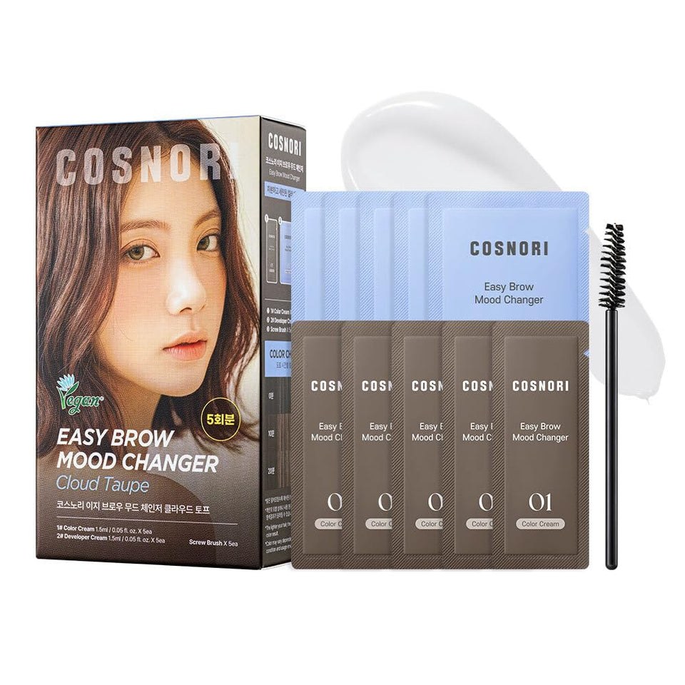 COSNORI pouch front view showing kit branding and cloud taupe shade benefit