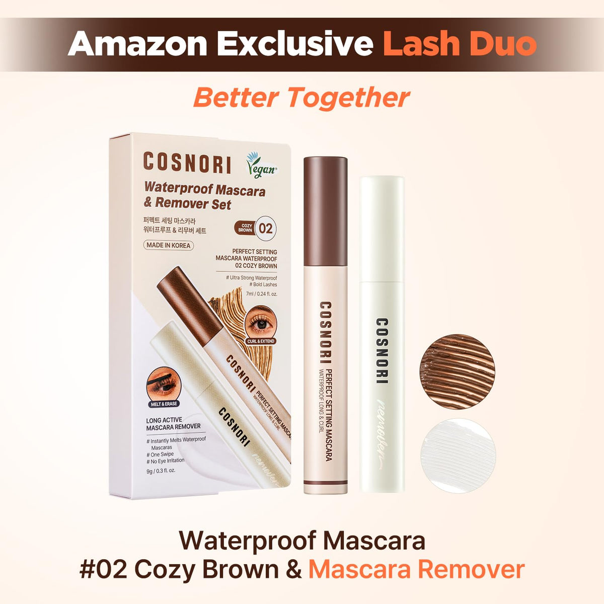 COSNORI mascara brush close-up showing precise bristles for defined lashes