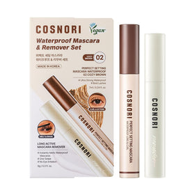 COSNORI front packaging showing Cozy Brown mascara set for all-day wear