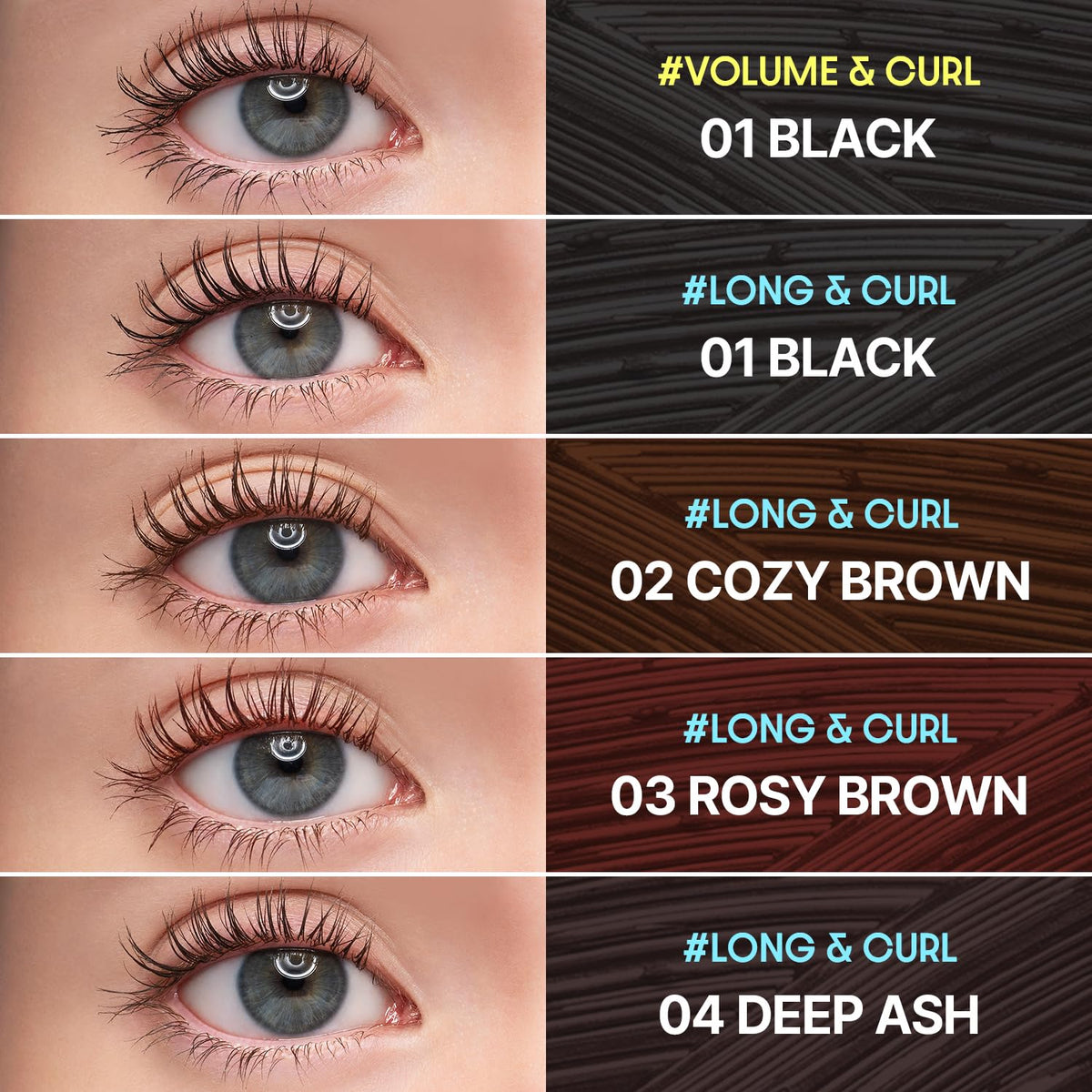 COSNORI mascara texture swiped displays smooth non-clumping formula for buildable color
