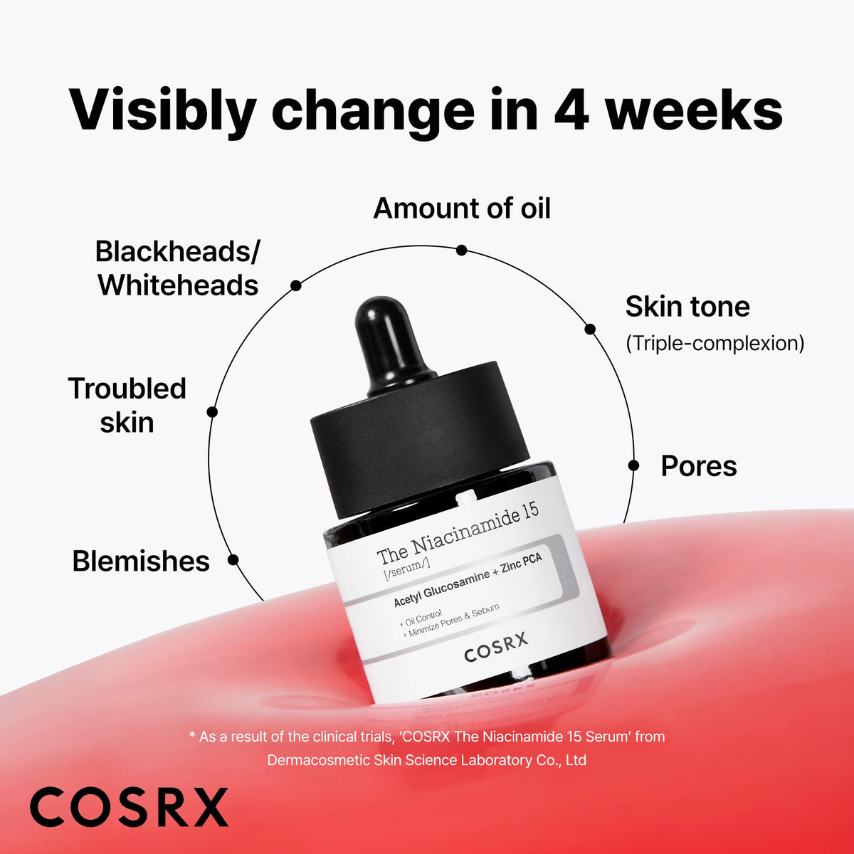 COSRX bottle styled on bathroom shelf conveying daily routine integration and shelf-ready design