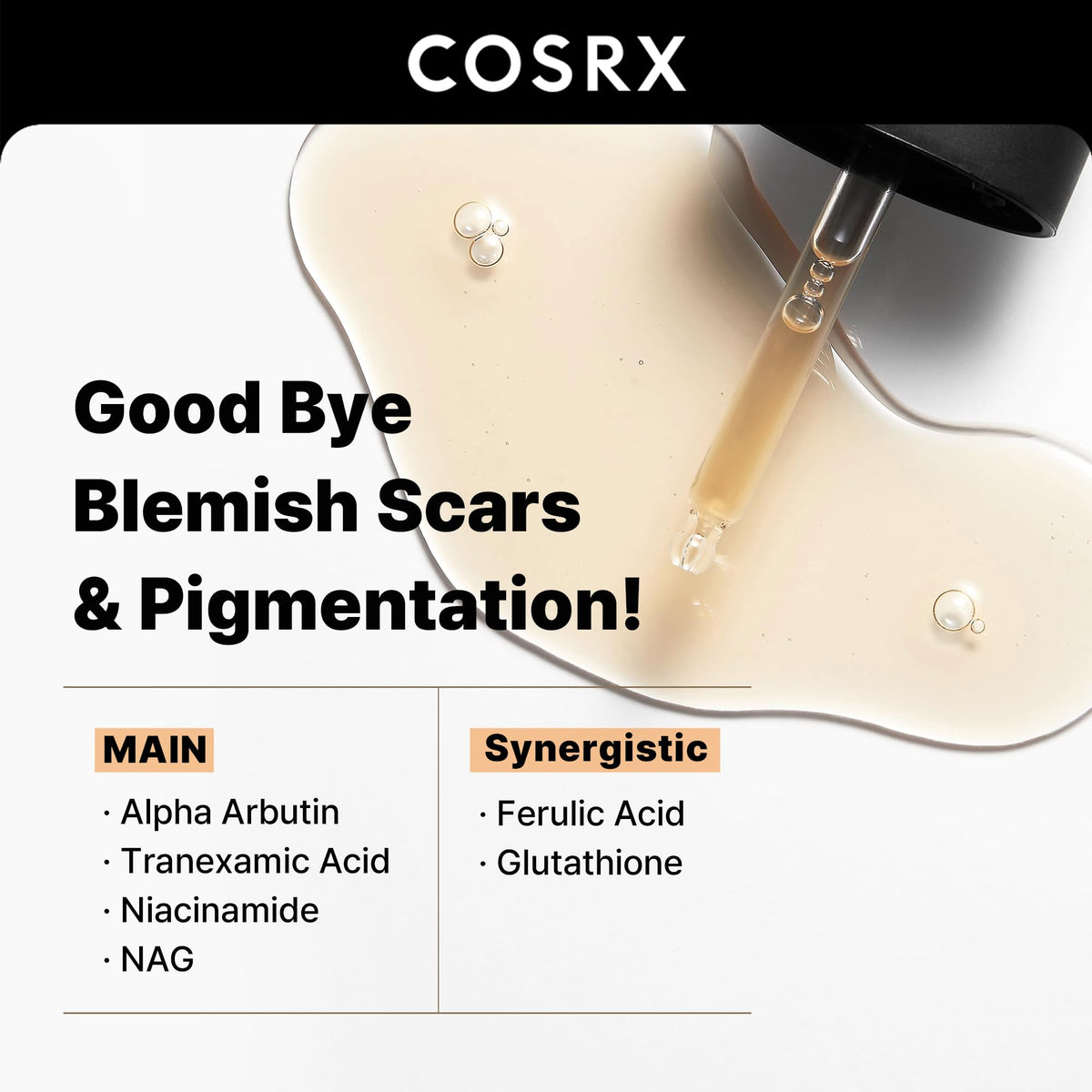 COSRX dropper close-up highlighting serum clarity and precise application benefit