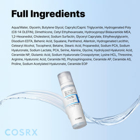 COSRX product label close-up highlighting ceramides and hyaluronic benefits