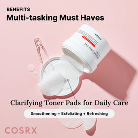 COSRX pad being wiped across cheek demonstrating quick removal of impurities