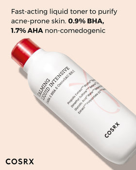 COSRX close-up label view highlighting AHA BHA and calming ingredients