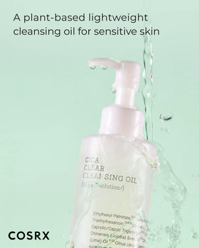 COSRX pump dispensing cleansing oil droplet illustrating easy application and control