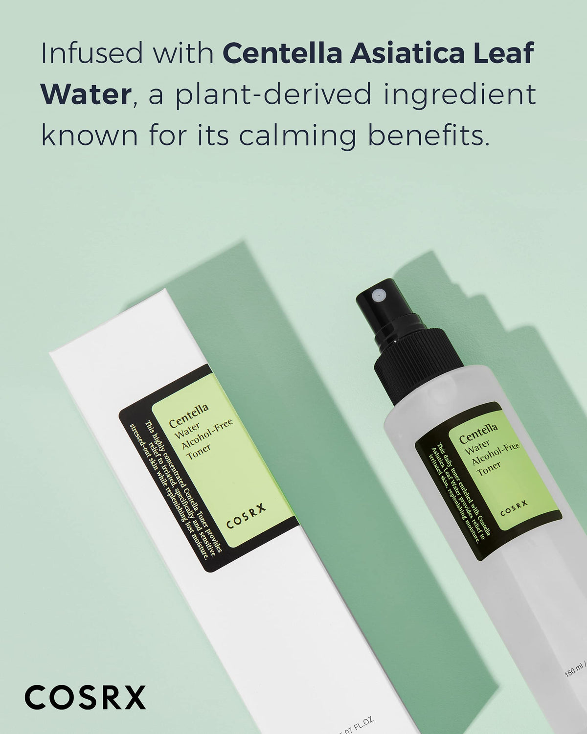 COSRX close-up label showing Centella ingredient and gentle formula benefits