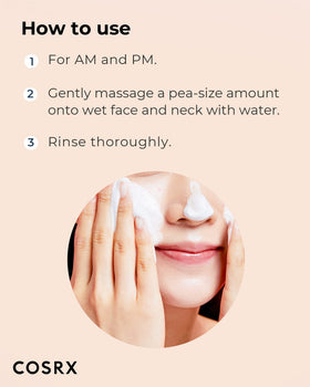 COSRX cleanser in hand being applied, illustrating gentle daily use benefit