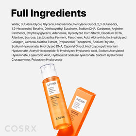 COSRX clinical summary visual with charts indicating collagen and radiance improvements benefit