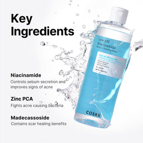 COSRX cleansing water on cotton pad removing makeup, effective gentle cleansing