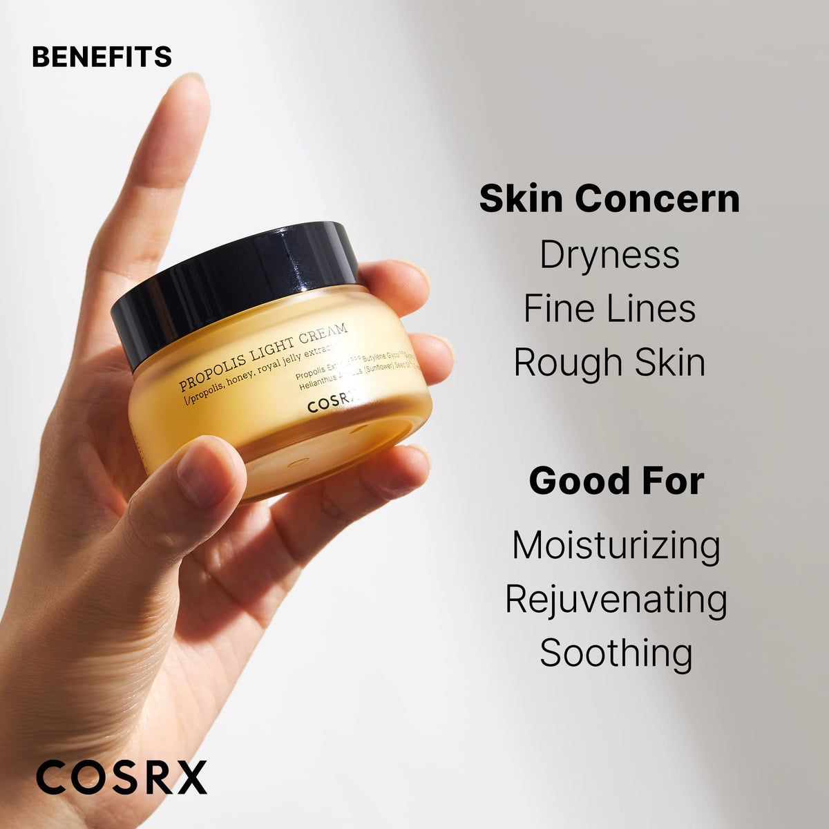 COSRX applying cream to face showing hydration and non-greasy finish