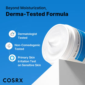 COSRX cream dispensed on palm demonstrating non-greasy finish