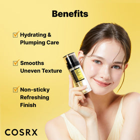 COSRX essence blended on palm ready to press into skin for hydration