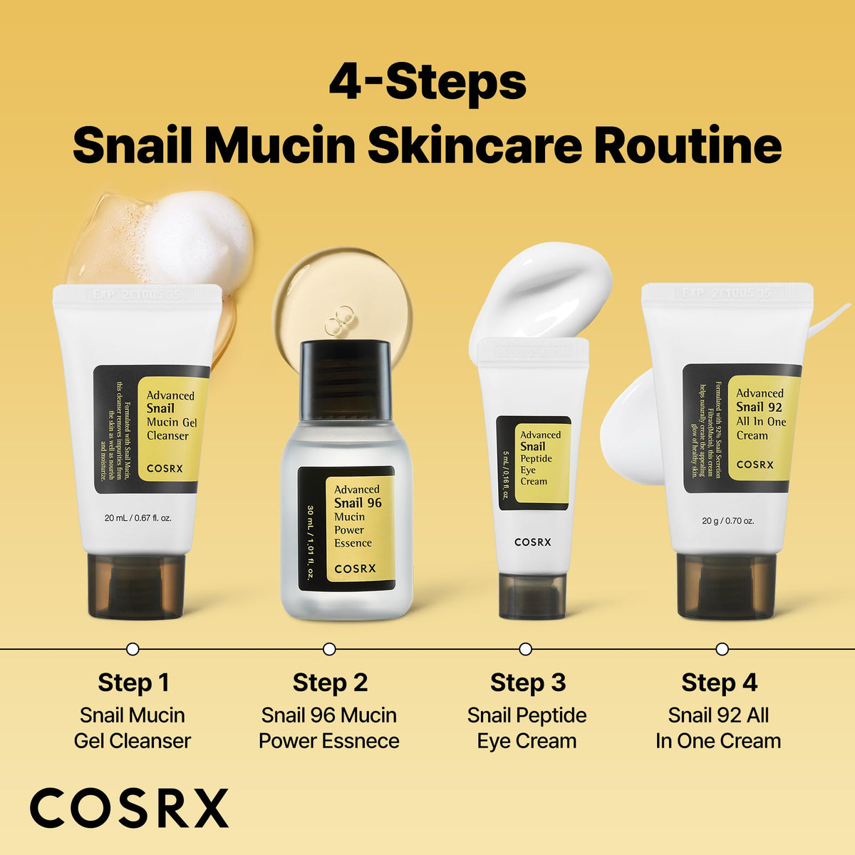 COSRX snail 96 mucin essence dispensed on hand for fast absorption benefit