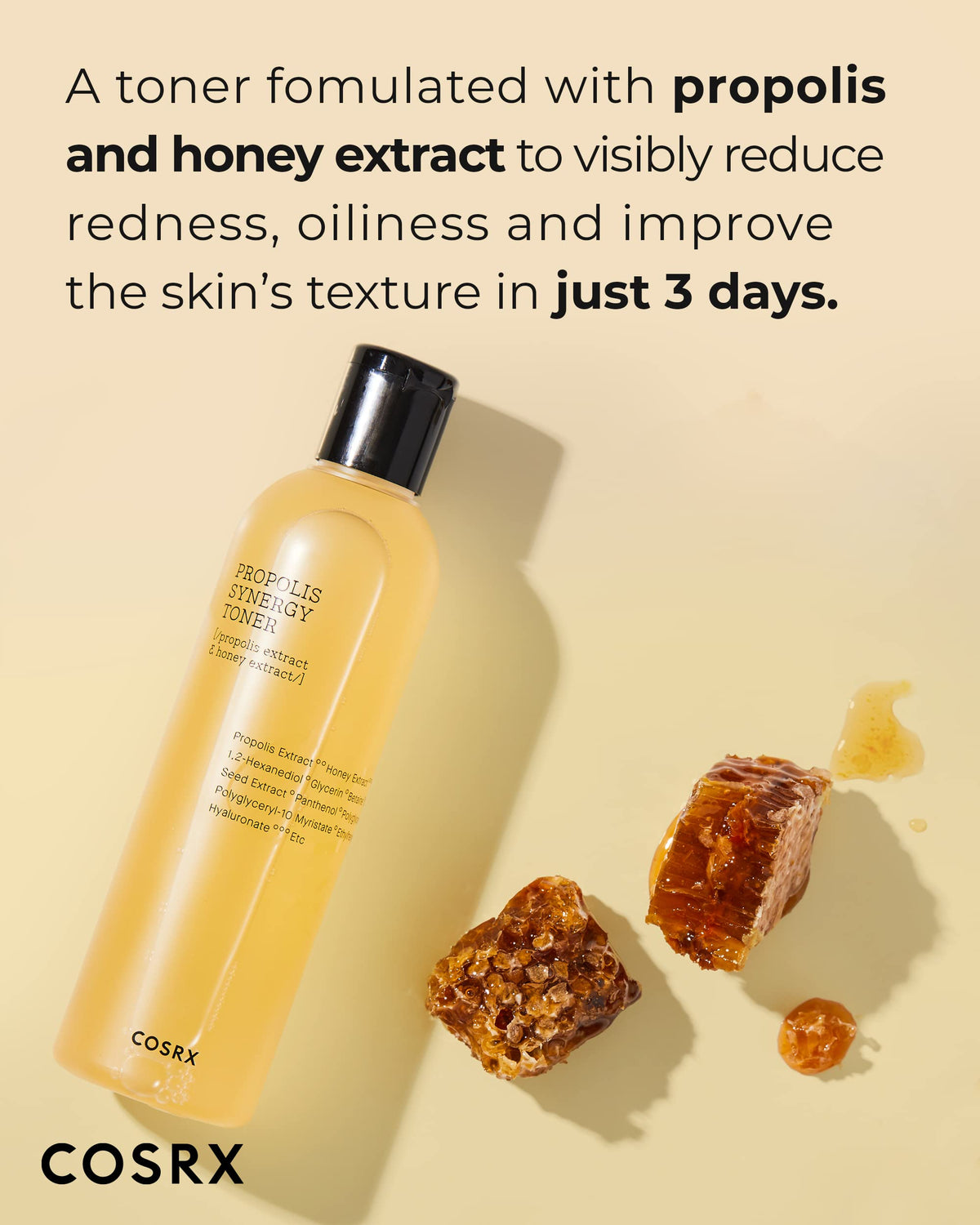 COSRX close-up of golden toner texture highlighting lightweight absorption benefit