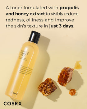 COSRX close-up of golden toner texture highlighting lightweight absorption benefit