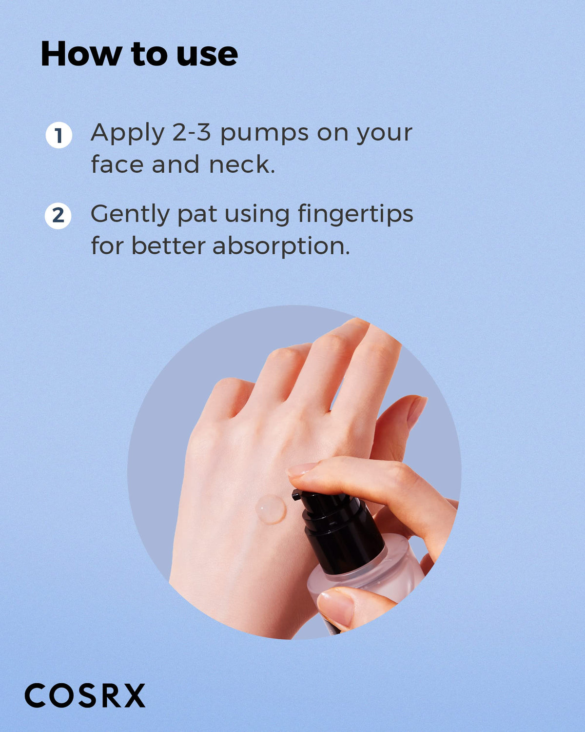 COSRX product being patted into skin illustrating hydration boost and finish