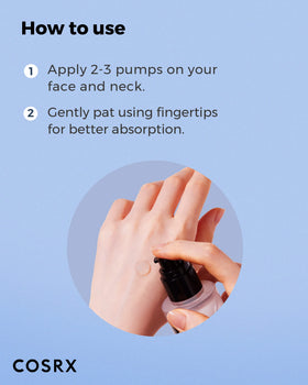 COSRX product being patted into skin illustrating hydration boost and finish