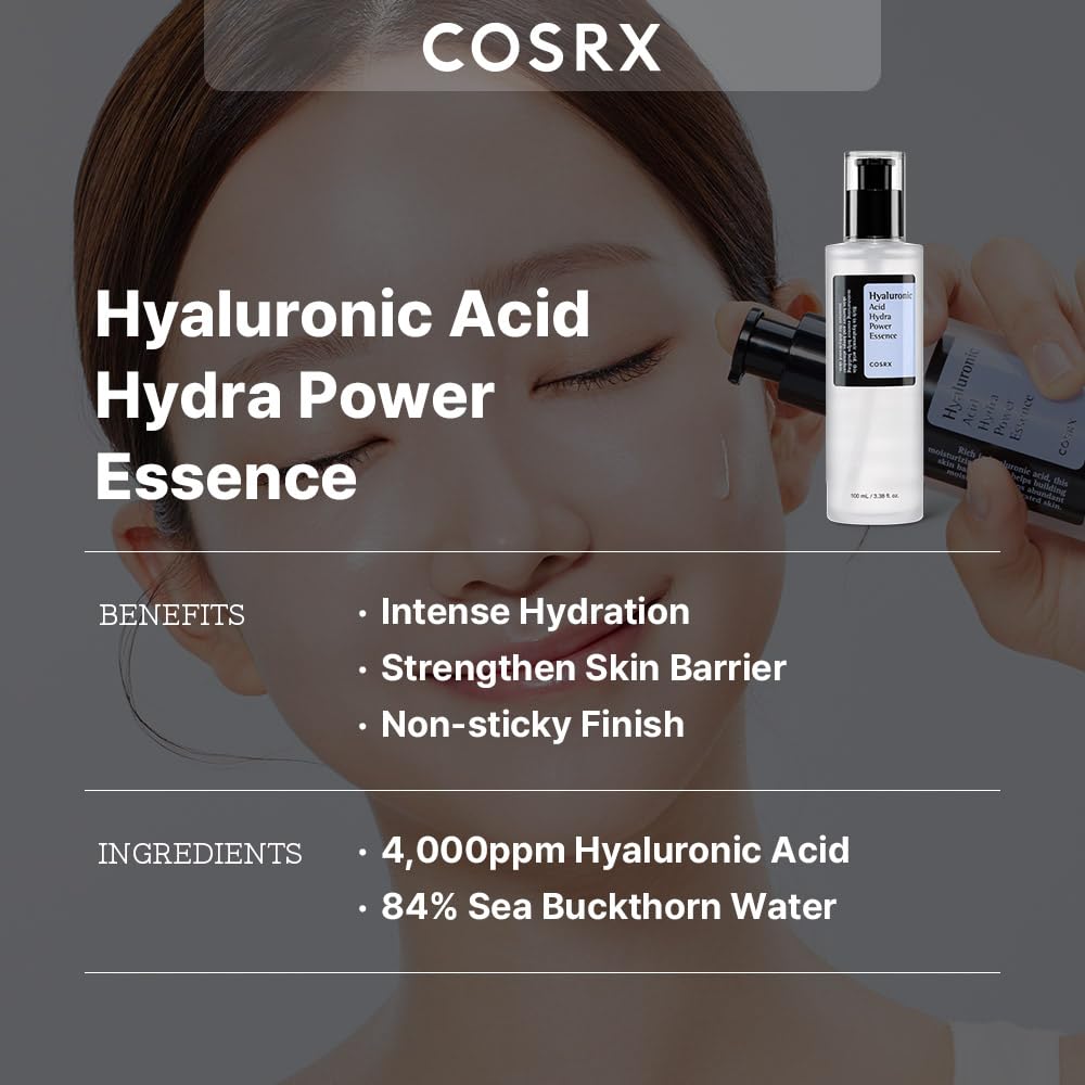 COSRX pump dispensing hydrating essence demonstrating easy, mess-free application