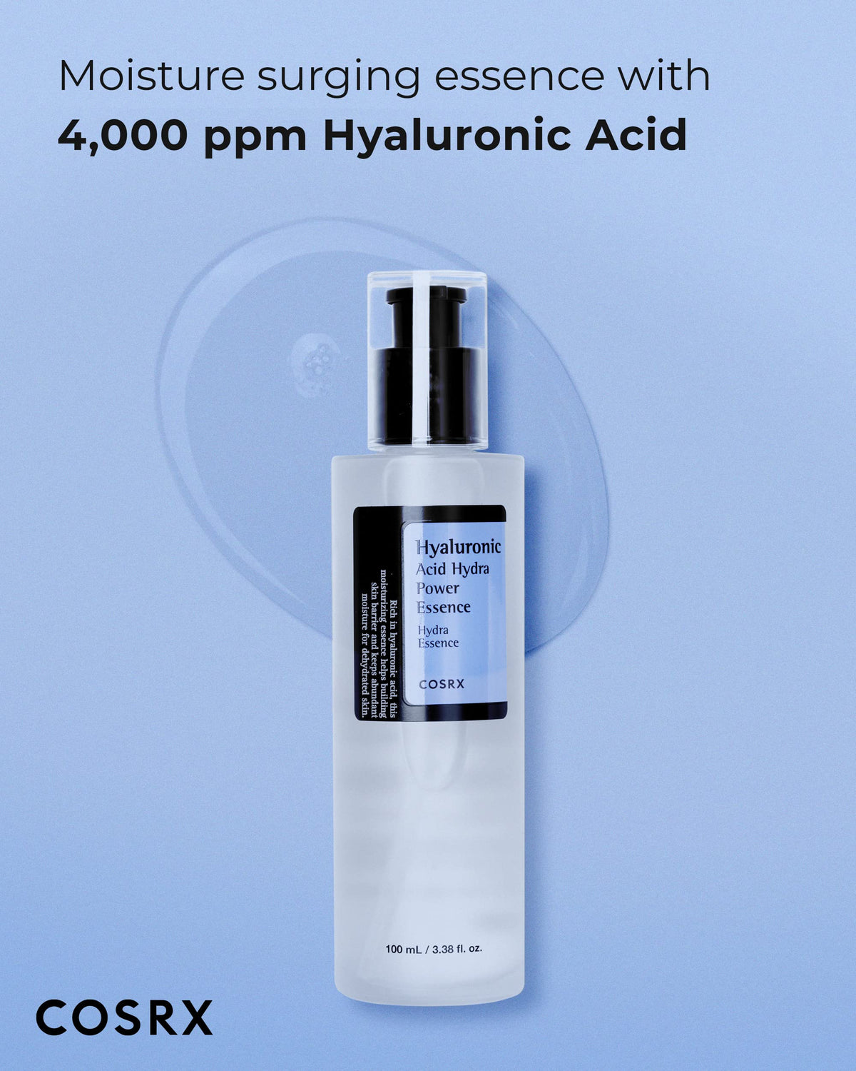 COSRX close-up of lightweight essence texture highlighting fast absorption