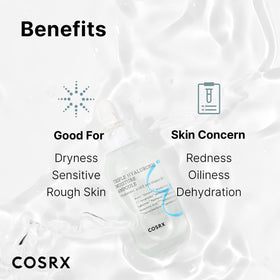 COSRX ingredient label highlighting triple hyaluronic acids and panthenol