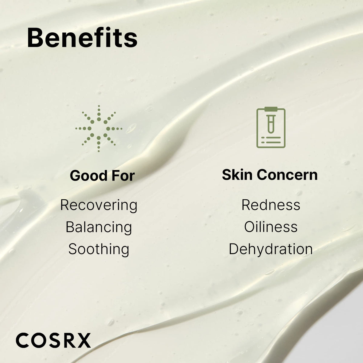 COSRX Hydrium with green tea leaves highlighting concentrated extract and calming properties