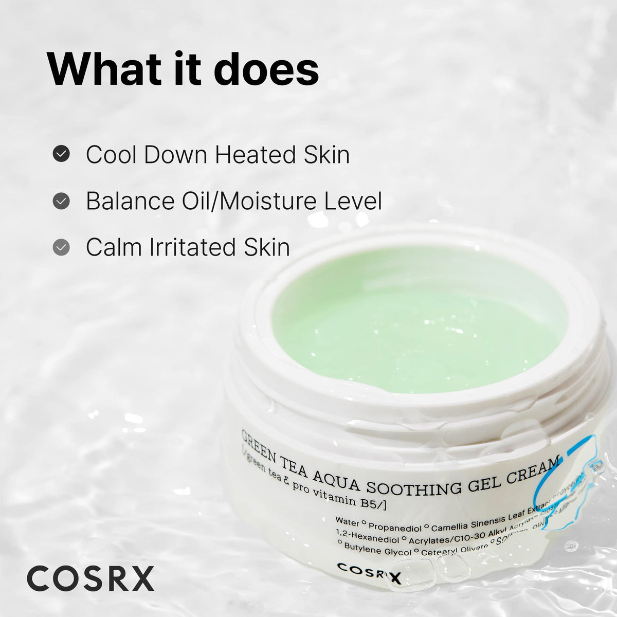 COSRX Hydrium open jar top view revealing jelly-like gel consistency for soothing skin