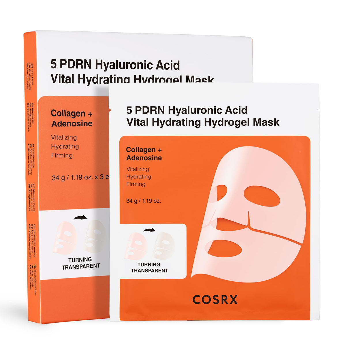 COSRX front packaging of hydrogel mask showing product and benefits