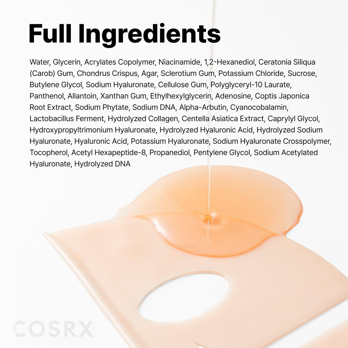 COSRX product label close-up listing PDRN complexes and actives
