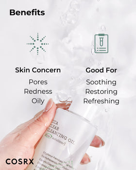 COSRX in-use image massaging oil on dry face to remove waterproof makeup gently