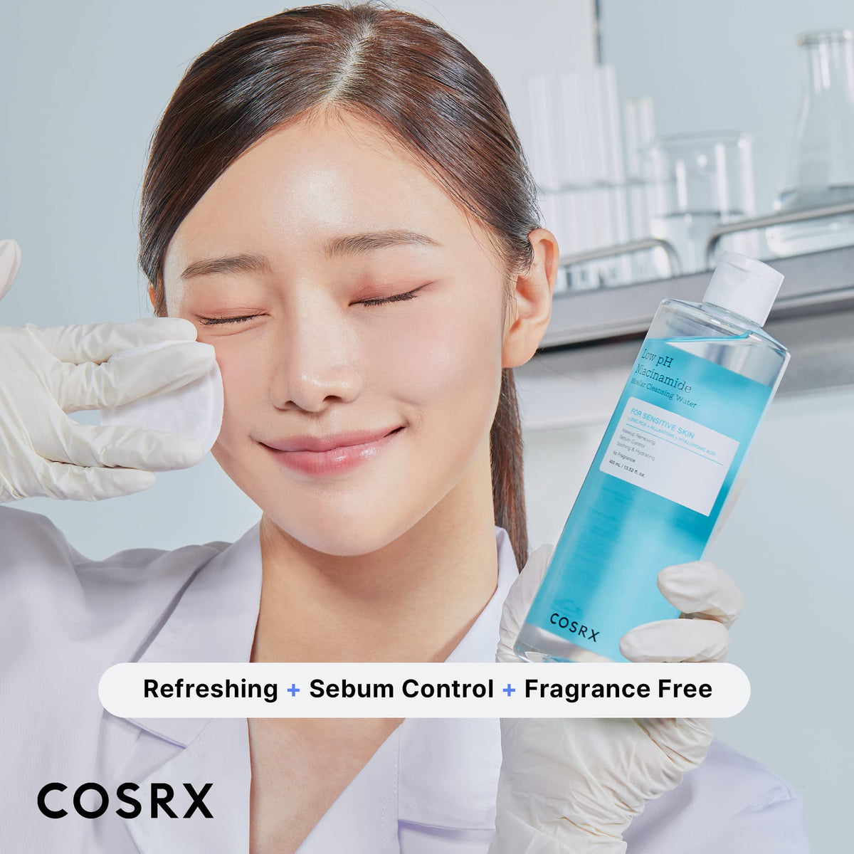 COSRX ingredient display with niacinamide and zinc, promotes oil control benefits