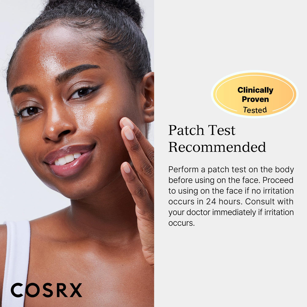 COSRX product label close-up listing key actives for informed use