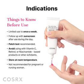 COSRX ingredient label close-up showing multi-acid concentration transparency